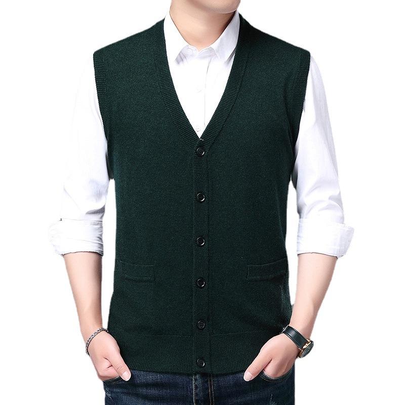 Jarní a podzimní pánská pletená vesta bez rukávů Cardigan středního věku Volný tatínkový pánský outfit Spodní košile Top