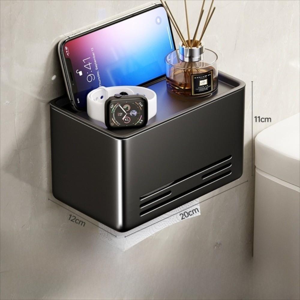 Punch-Free Tissue Holder Wall Mounted Aluminum Tissue Storage Box Multifunctional Mobile Phone Storage Rack Household