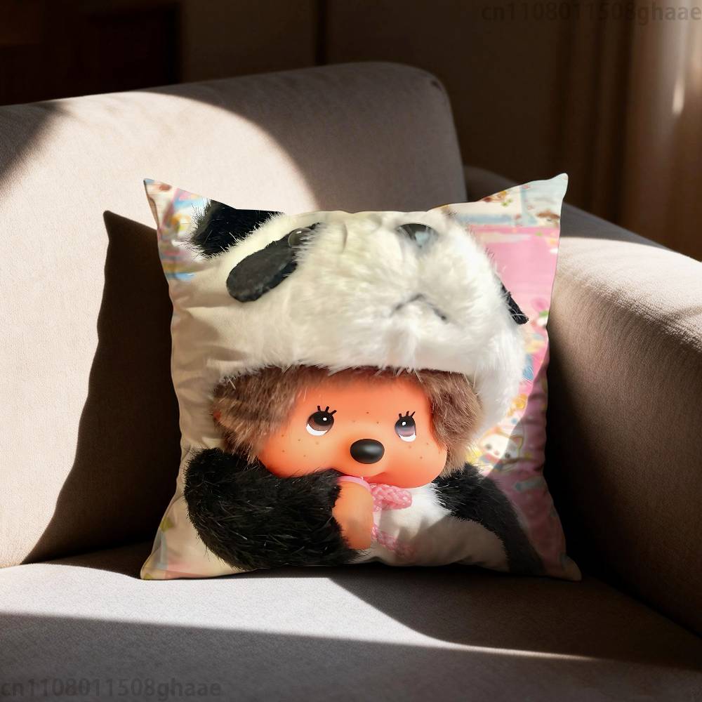 Cute Mmonchhichiss  Pillow Case Square DoubleSided Printing Short Plush Sofa Cushion Cover Bedroom Bedside Pillow