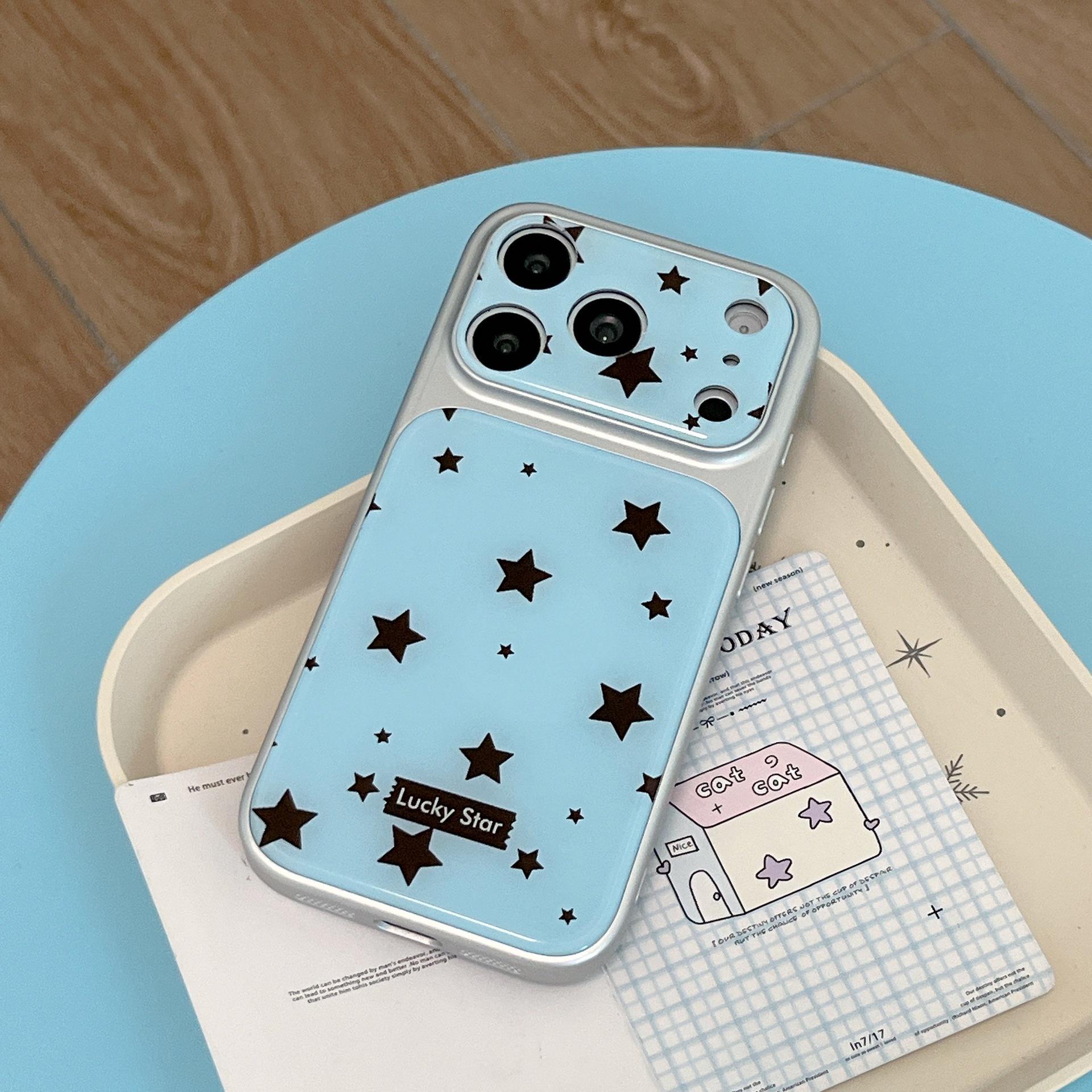 Acrylic Ice-Feel Blue Star Apple Phone Case Machined серебряный