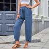 Women's Casual Elastic Waist Pocket Cropped Pants Straight Pants Loose Harem Pants Solid Color Sports Pants