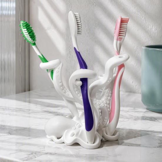 Novelty Home Decor 3D Printed Octopus Toothbrush Holder, Creative Space Saving Desk Organizer, Durable Flexible Tentacle Storage PLA Material