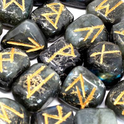 Labradorite Rune Stones Set, 25 In Pouch