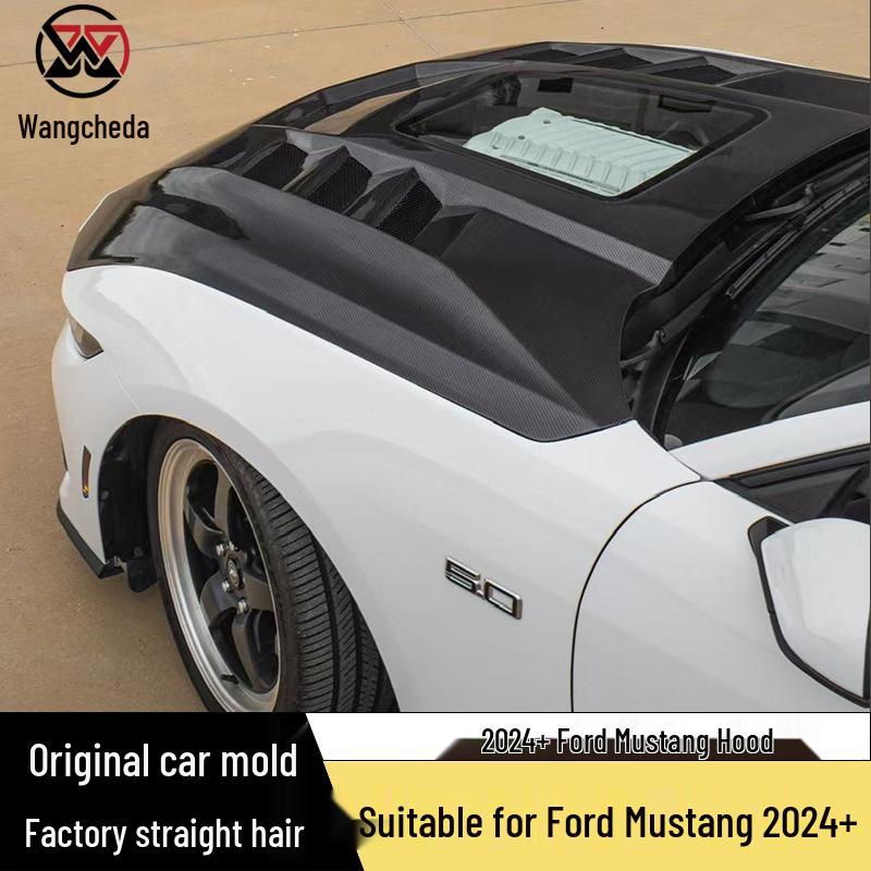 Ford Mustang 24+ Carbon Fiber Hood: Transparent Style Engine Cover Upgrade