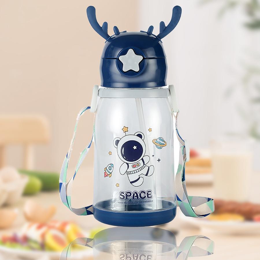 

600 мл большая емкость рюкзак чашка для воды, мультяшная форма рогов, портативная чашка-соломинка для студенток, герметичный стакан для воды