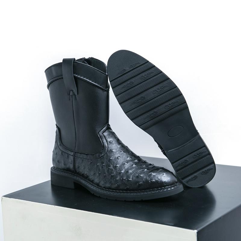 Fashion New Men Boot Trendy Outdoor Winter Platform Pointed Toe Mid Heel Motorcycle Boots Zipper Solid Color Pu Leather Rome Boots Men