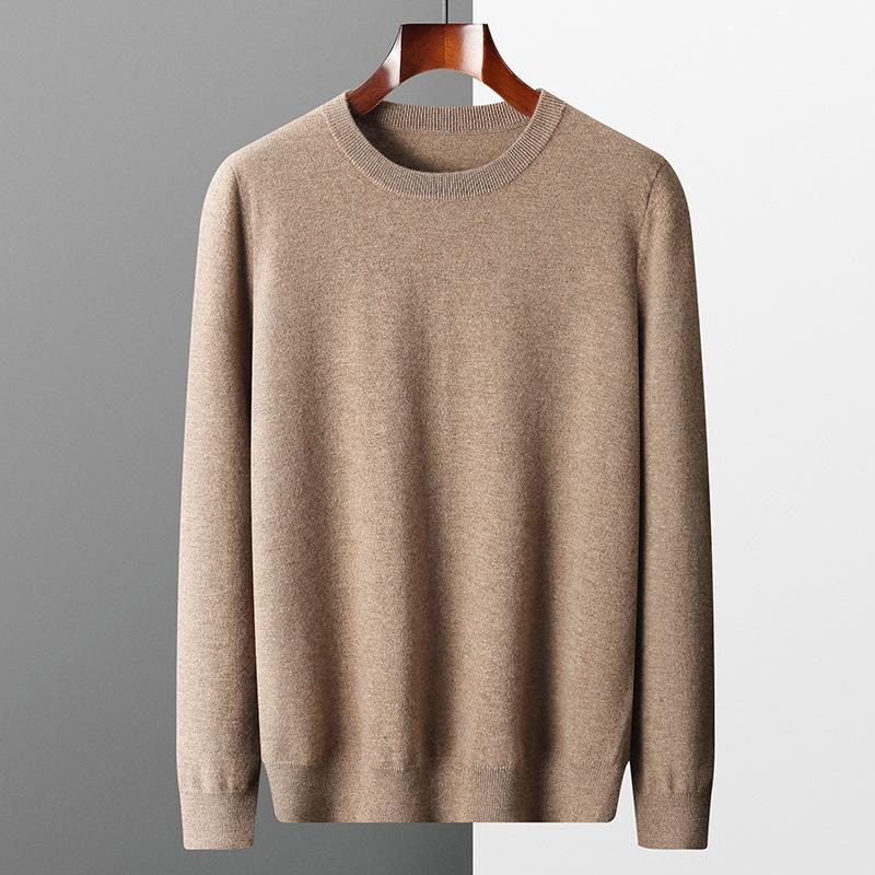 Classic Men'S Crewneck Cashmere Knit Sweater For Autumn And Winter, Loose Casual Cashmere Knit Pullover Base Layer
