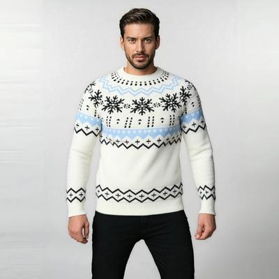 Nuevo Suéter de Cuello Redondo con Bloques de Color para Otoño Invierno Suéter de Navidad para Hombre Moda Europea Americana Camiseta Base