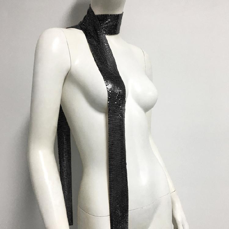 Full Sequins Choker Wide Long Collars Neck Tie Scarf Party Evening Costume