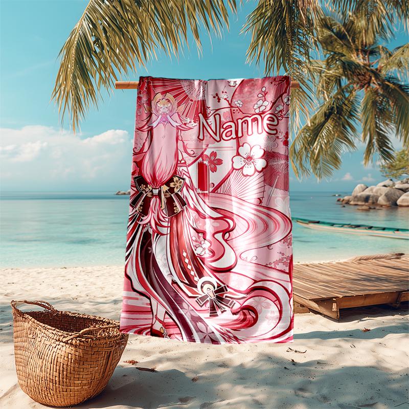 Personalized customized proof beach towel with Genshin Impact characters pattern - soft, absorbent,quick-drying,perfect swimming,camping&bathing