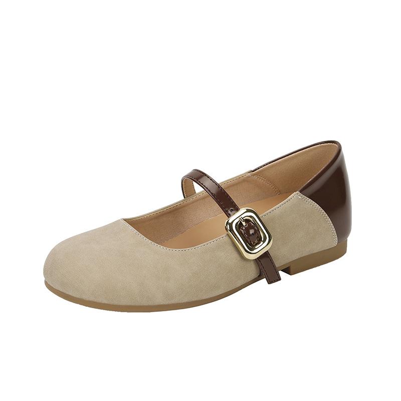 Soft leather Mary Jane single shoes, flat-soled splicing color doll shoes, soft-soled non-slip beanie shoes, single shoes