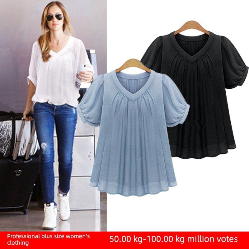 

Модный стиль, женская шифоновая рубашка больших размеров, однотонная, с короткими рукавами, летняя одежда White Plus size XXXXXL