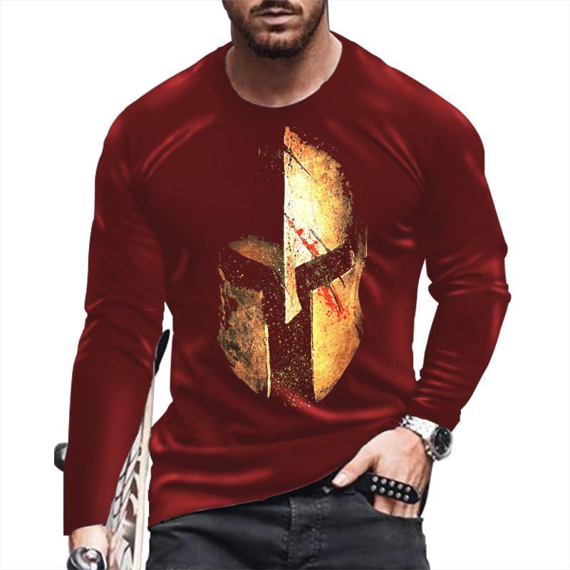 Men Spring Autumn T Shirt Round Neck Long Sleeves Top Men's Sport Wear Plus Size Vintage 3d Print Pullover