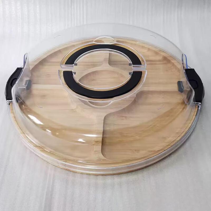 DH Bamboo Divided Fruit & Snack Tray with Lid Round Tray + Lid