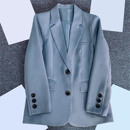 Draktjakke for kvinner Lapel Langermet klafflommer To knapper Draktjakke Ensfarget Loose Fit Yttertøy