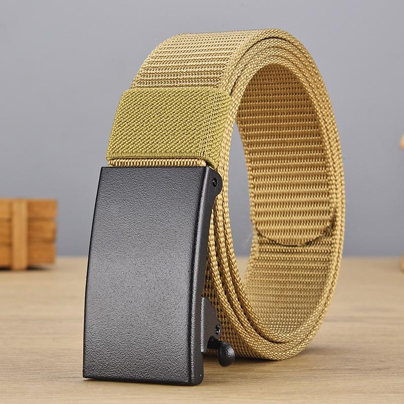 New toothless iron sheet automatic buckle nylon belt for men's outdoor leisure, breathable canvas belt, versatile pants belt