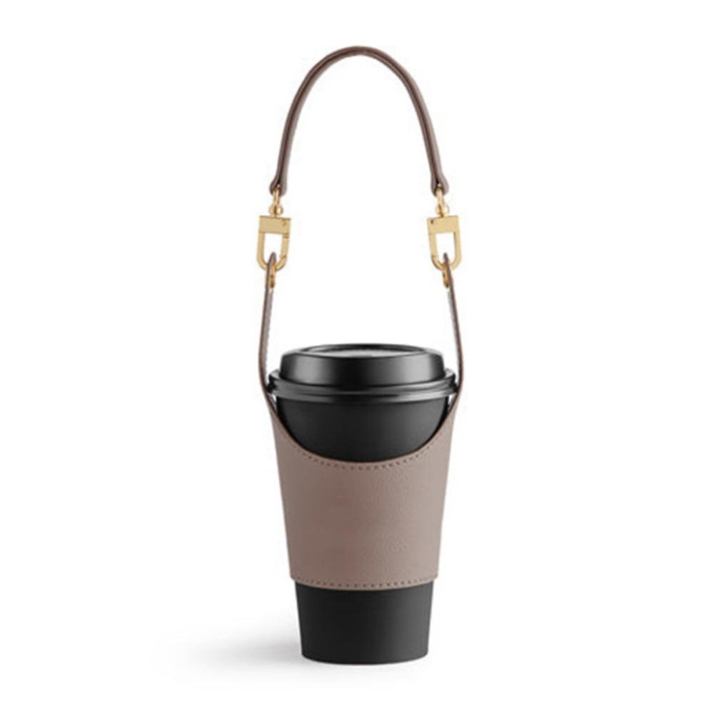 Accompanied PU Water Cup Bag Black Insulated Handle Cup Bag Packing Leather Cup Holder Body Strap