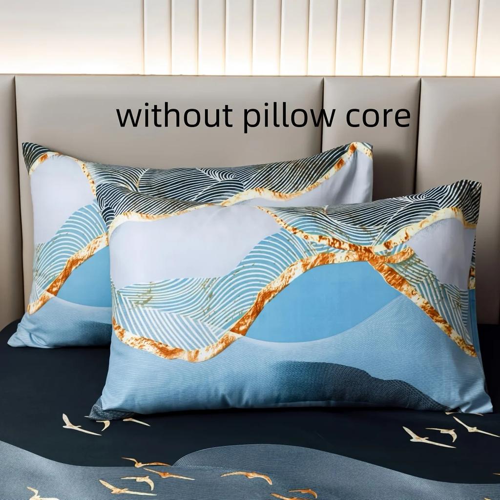 3pcs Fitted Sheet Set (Fitted Sheet*1+Pillowcase*2, No Core), Luxury Marble Flying Birds Printed Seasons Universal Bedding Set