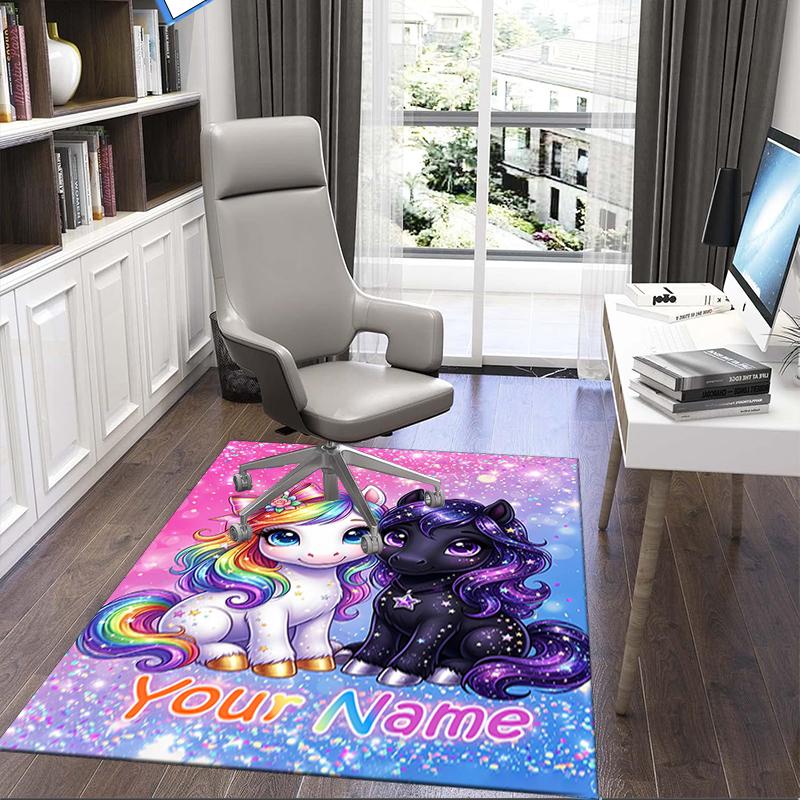 1PC Custom Name Unicorn Friendship Sparkle Artwork Theme Floor Mat Ideal for Living Room, Game Rooms, Office, Bedroom,Floor Mat Playful Design