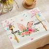 Easter Bunny Floral Placemat Happy Easter Table Mat With Rabbit Ears And Flowers Decorative Kitchen Linen For Spring Celebration