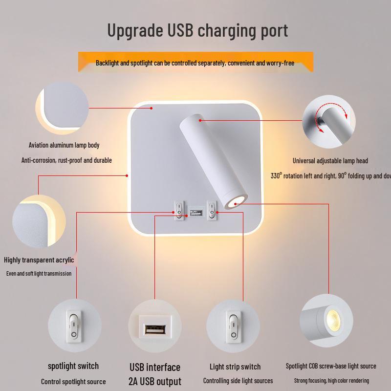 LED USB Wall Lamp for Reading - Bedside & Study Room