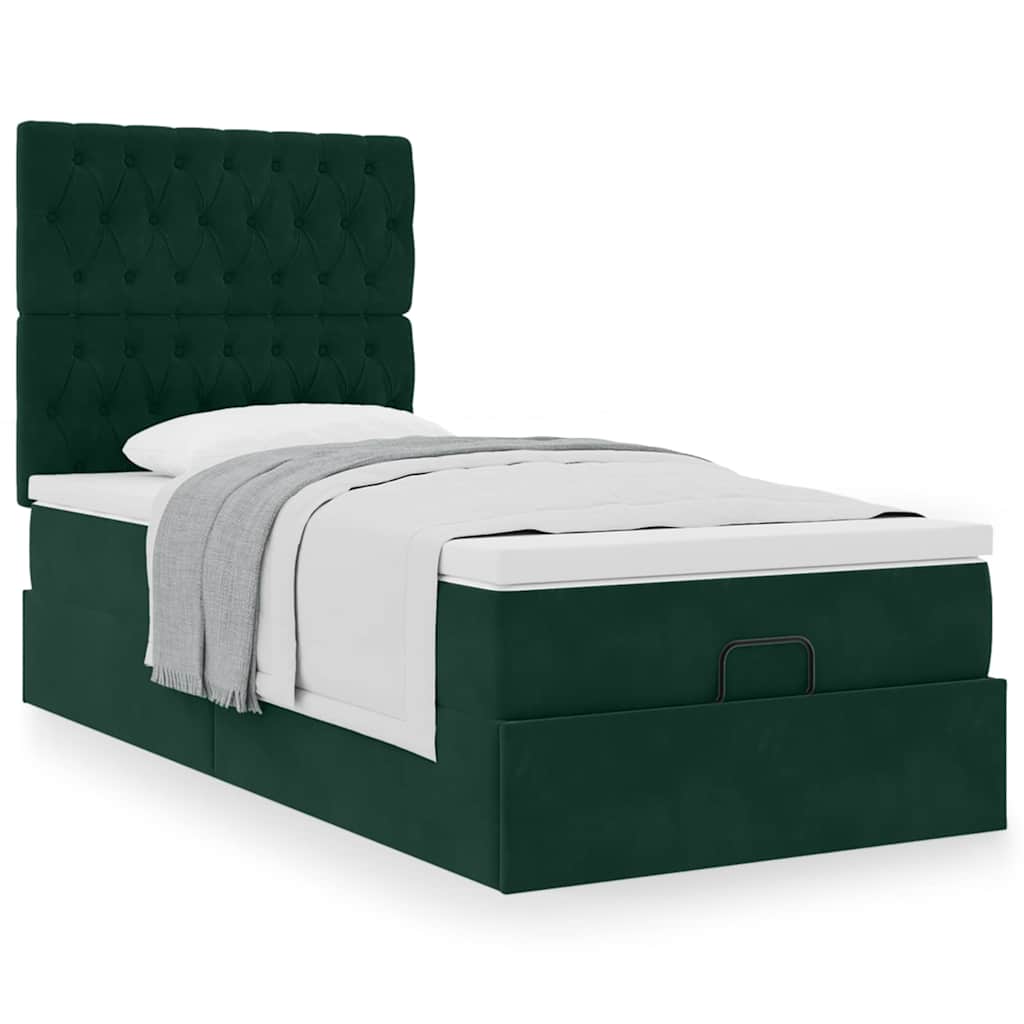 Ottoman Bed with Mattress Dark Green 90x200 Cm Velvet