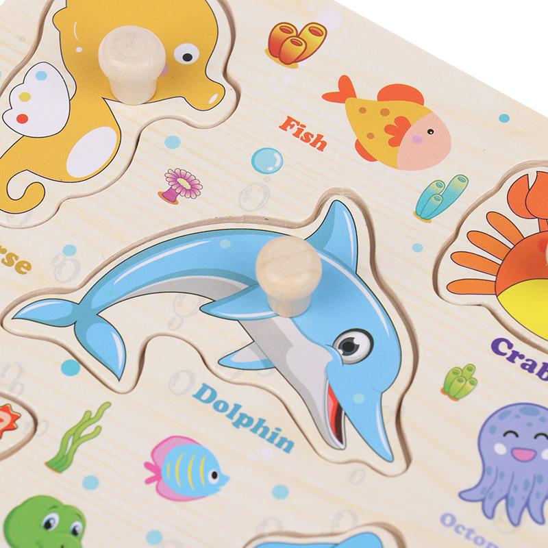 1 Set Cartoon Tier Verkehr Handgreifbretter Holzpuzzle Montessori Spielzeug für Kinder Frühes Lernen Lernspielzeug