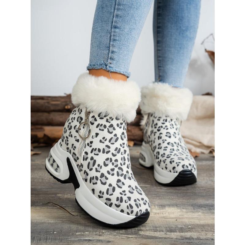 Women's Plus-Size Leopard Print High-Top Flat Ankle Boots - Comfortable Cushioned Insole, Wide Calf, Wholesale