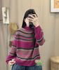 2025 Winter Striped High Neck Wool Knit Top for Women