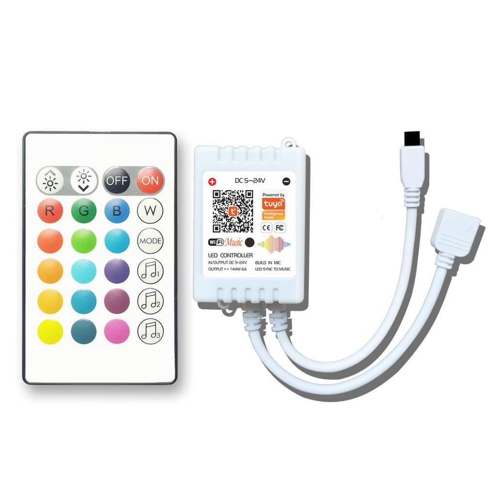 24-Key Dual-Mode WiFi RGB Music LED Controller with TUYA Smart Voice Feature