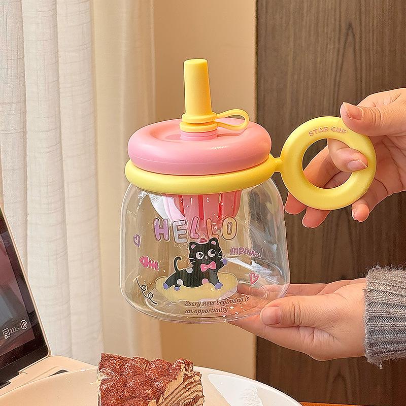 Cute water cup girl high value summer student large capacity with straw big belly cup tea separation plastic cup