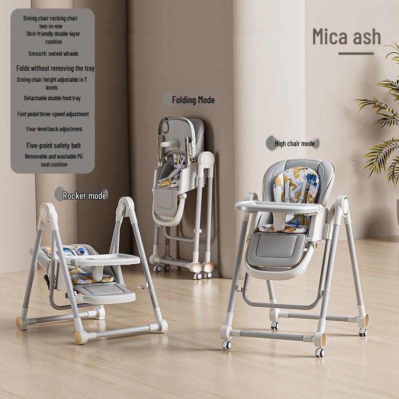 Multifunctional Baby High Chair: 2-in-1 Foldable Dining and Rocking Chair, Adjustable for Sitting and Lying, No Installation Needed.