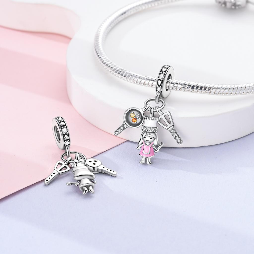 Copper Lovely Pink Color Charms Love Heart Skirt Flower Dangle Pendants Fit Original Fash Bracelet Diy Jewelry