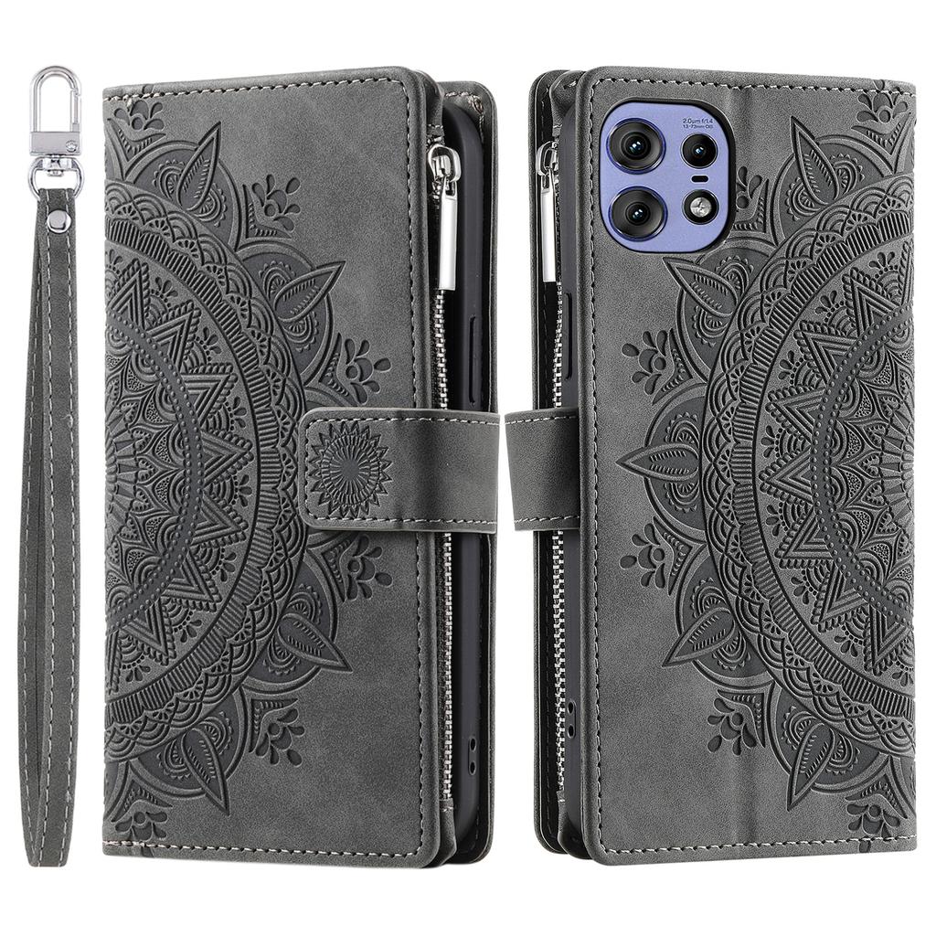 006 For Motorola Edge 50 Pro 5G Case Mandala Flower Leather Flip Zipper Stand Phone Cover