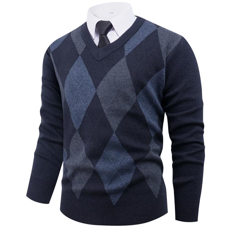 

2025 Autumn/Winter V-neck Knitwear for Middle-aged Men: Fashionable, Warm, Loose, Casual, Thick Sweater Base Layer. L
