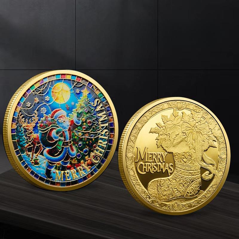 Weihnachtsmann Gedenkmünzen, Farbige Geprägte Gedenkabzeichen Weihnachtsgeschenke Farbige Gold- und Silbermünzen, Weihnachtsgeschenke