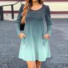 Women's Long Sleeve Dress Fall Casual T Shirt Loose Fit Pleated Front Dresses With Pockets