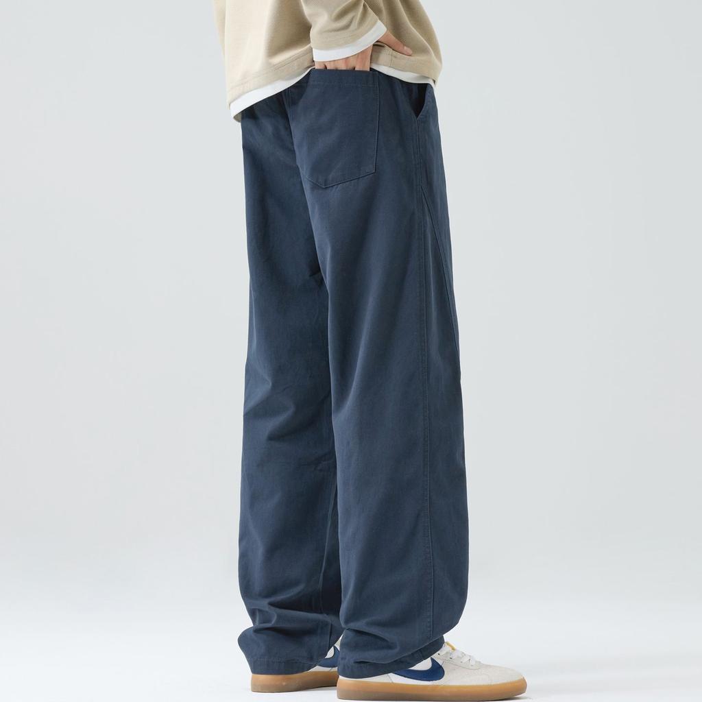 American trendy brand solid color simple and versatile splicing overalls men's loose straight elastic waist sports casual pants