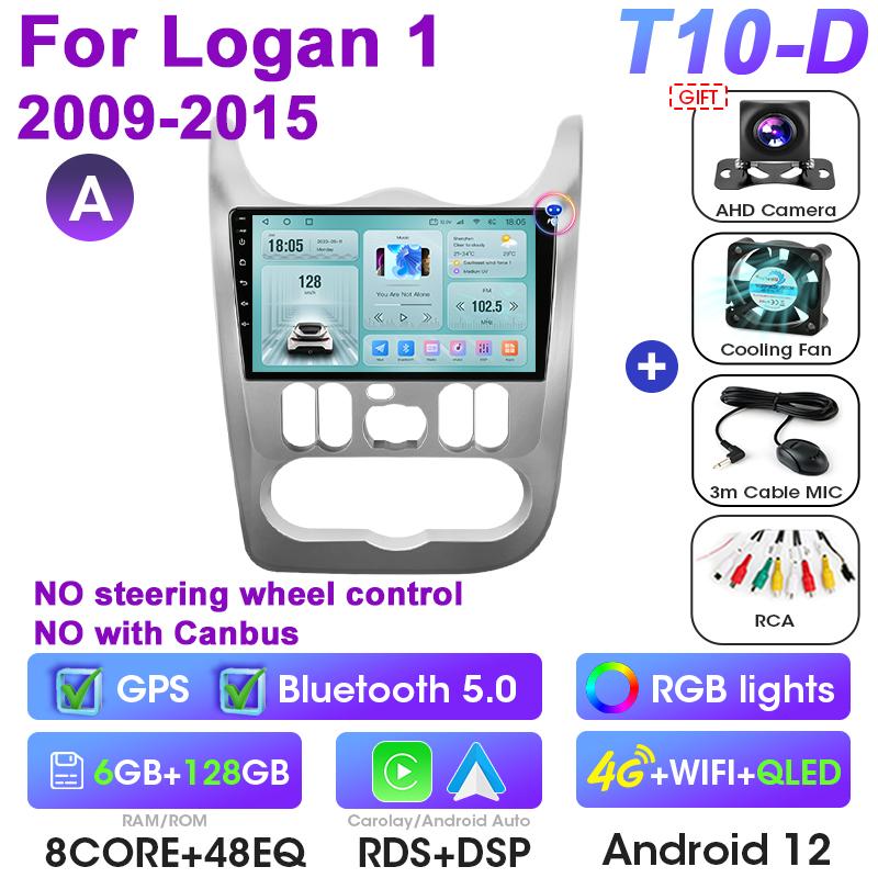 2 Din Android 12 Car Radio For Renault Logan 1 Sandero 2009-2015 Largus Dacia Duster Multimedia Video Player Carplay Auto Stereo