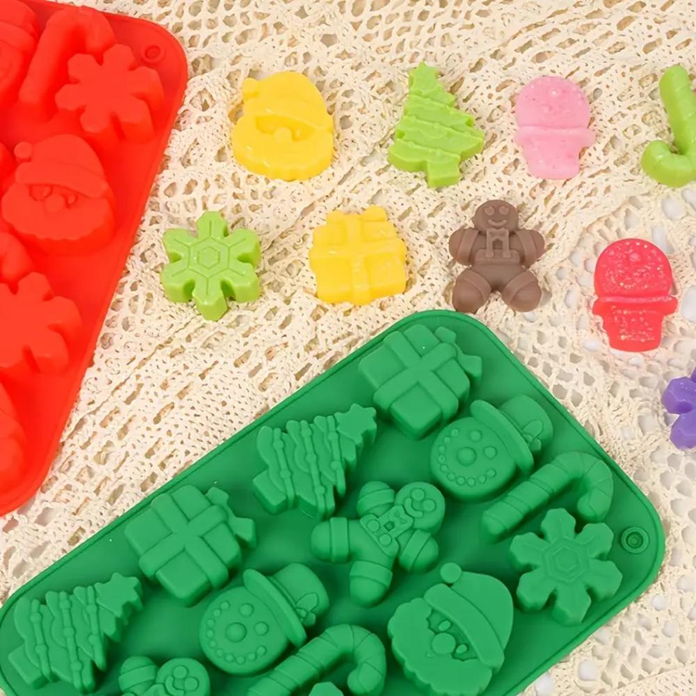 Christmas silicone chocolate molds, candy baking molds, 3D snowflake candy canes, snowmen, Christmas trees, gingerbread men, San
