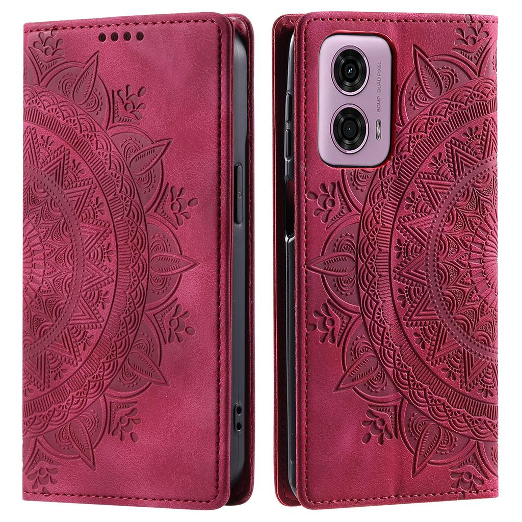 For Motorola Moto E14 4G/G04 4G/G04s 4G/G24 4G Phone Cover Imprinted Flower Pattern Leather Wallet Case