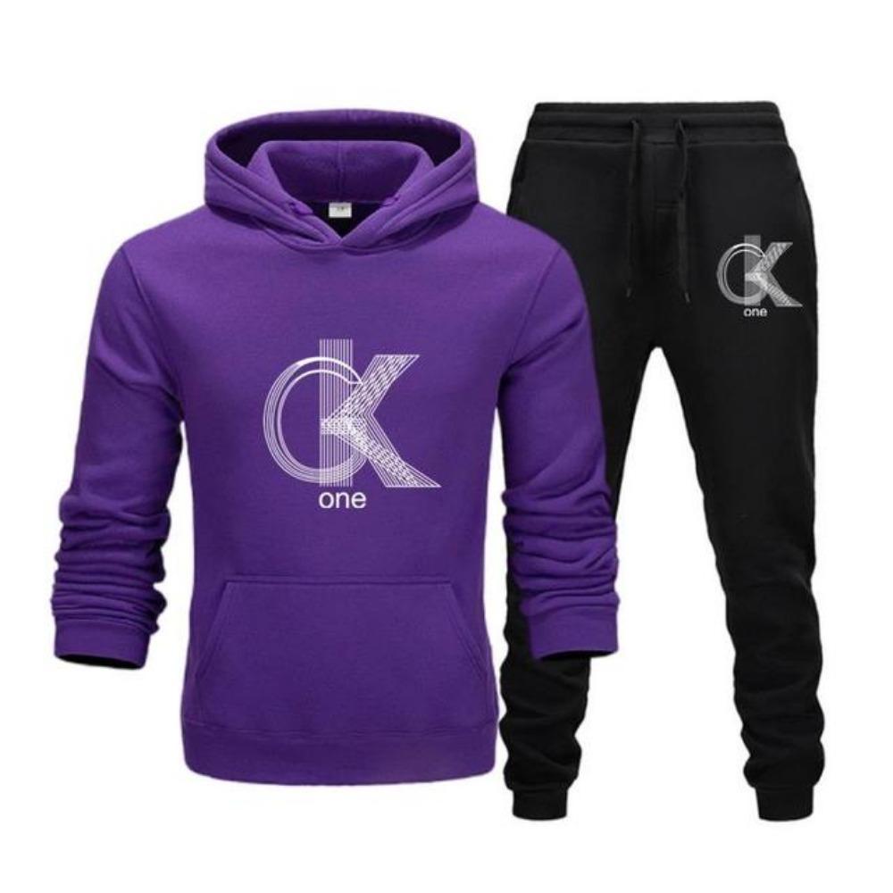 Herenmode Bedrukte Hoodie+Broek Set, Casual Sportkleding+Sportkleding Set
