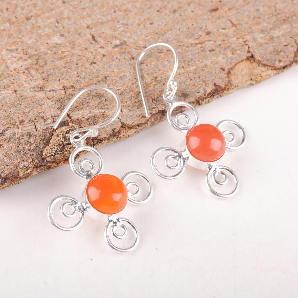 Carnelian 925 Solid Sterling Silver Earrings, Handmade Gemstone Earrings Jewelry, Gifts For Wife Designer Earrings For Grandma Gift