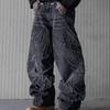 Erkek Bol Estetik Sokak Giyim Kot Erkek Retro Moda Geniş Paça Denim Pantolon Grafik İşlemeli Tasarımcı Hip Hop Denim Pantolon