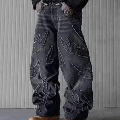 Men Baggy Aesthetic Streetwear Jeans Male Retro Fashion Wide Leg Denim Pants Graphic Embroidered Designer Hip Pop Denim Trousers
