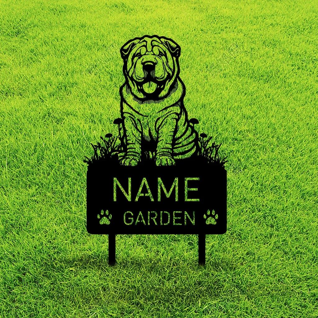 Individueller chinesischer Shar Pei Hund Metall Gedenk-Gartenstecker Personalisierter Haustiername Grabstein Mitgefühl Dekor