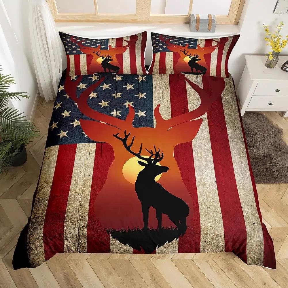 Boys Army Green Duvet Cover Set Full King Size,Classic Camouflage Bedding Set,USA Soldier Silhouette Comforter Cover Quilt Cover