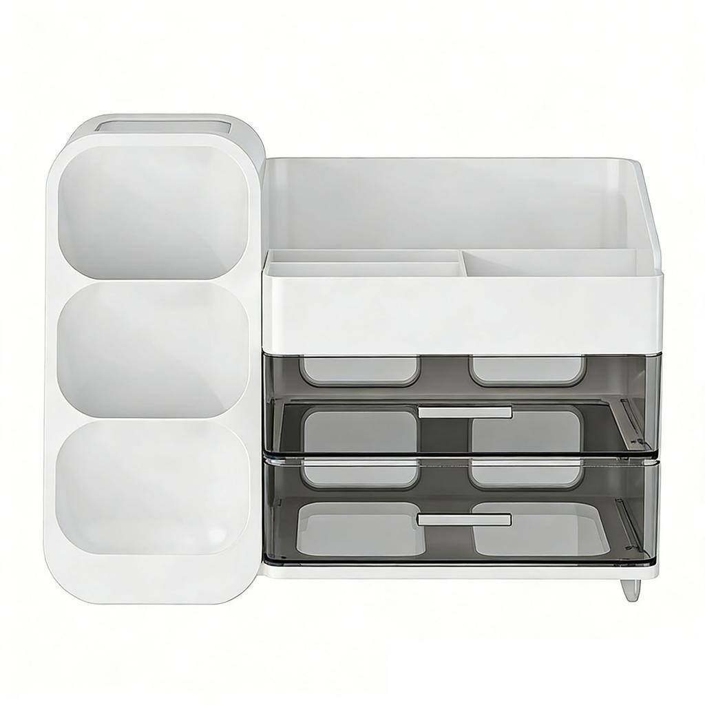 Makeup Organizer with Drawers Plastic Cosmetic Display Case Skincare Organizer with Brush Holder for Vanity Bathroom