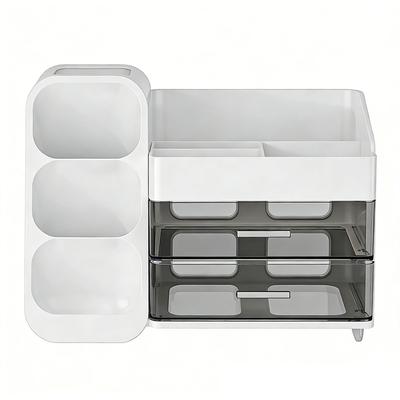 Makeup Organizer with Drawers Plastic Cosmetic Display Case Skincare Organizer with Brush Holder for Vanity Bathroom