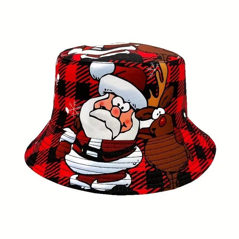 2026 Christmas Print Bucket Hat With Santa Reindeer Motif Wide Brim Sun Outdoor Travel Beach Casual Wear